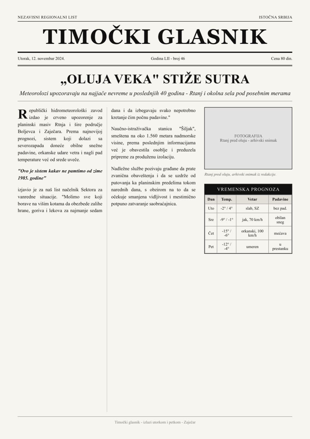 Lokalne novine iz dana kada se ubistvo dogodilo